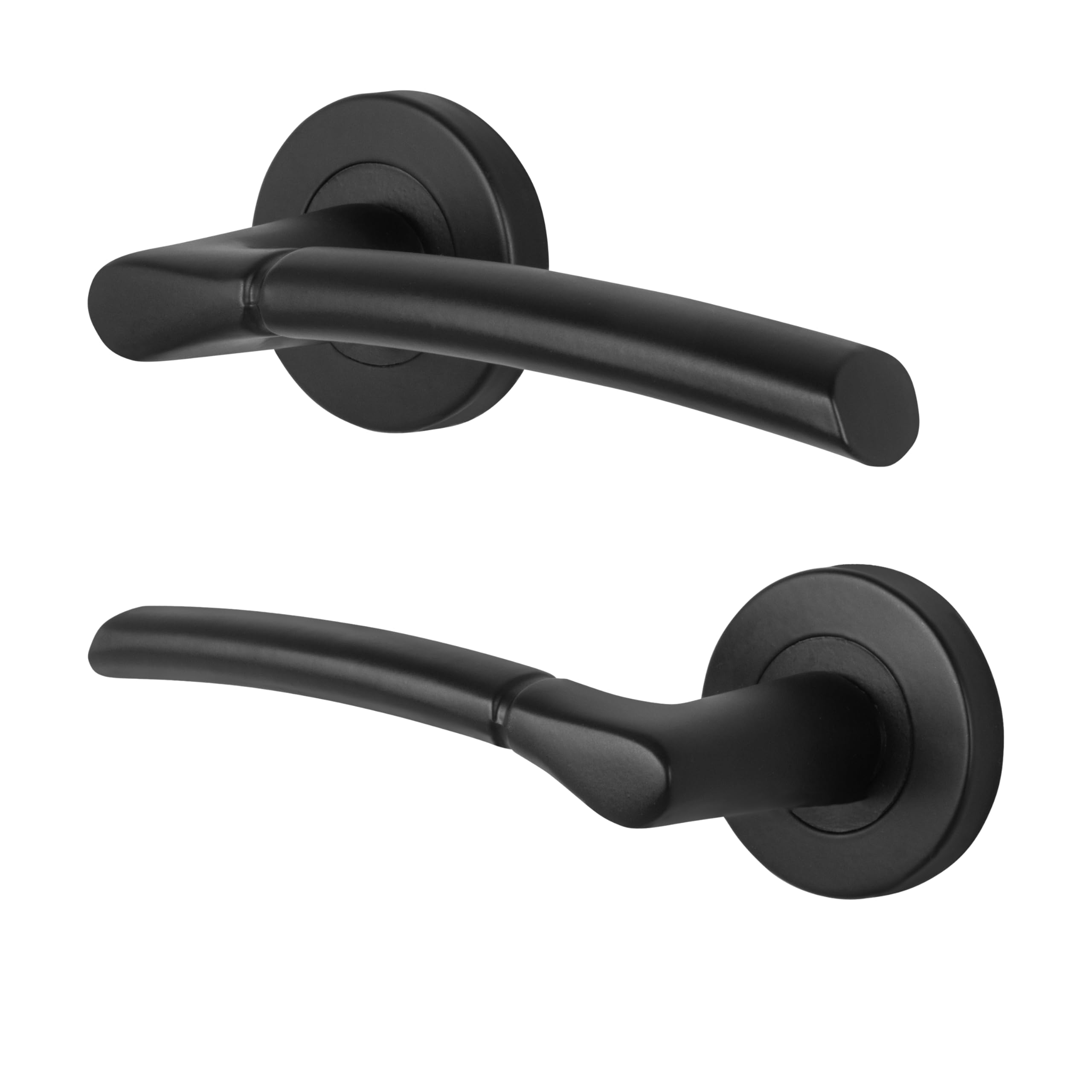 EAI Matt Black Door Handles, 1 Pair Lever on Rose - Bova — image 1