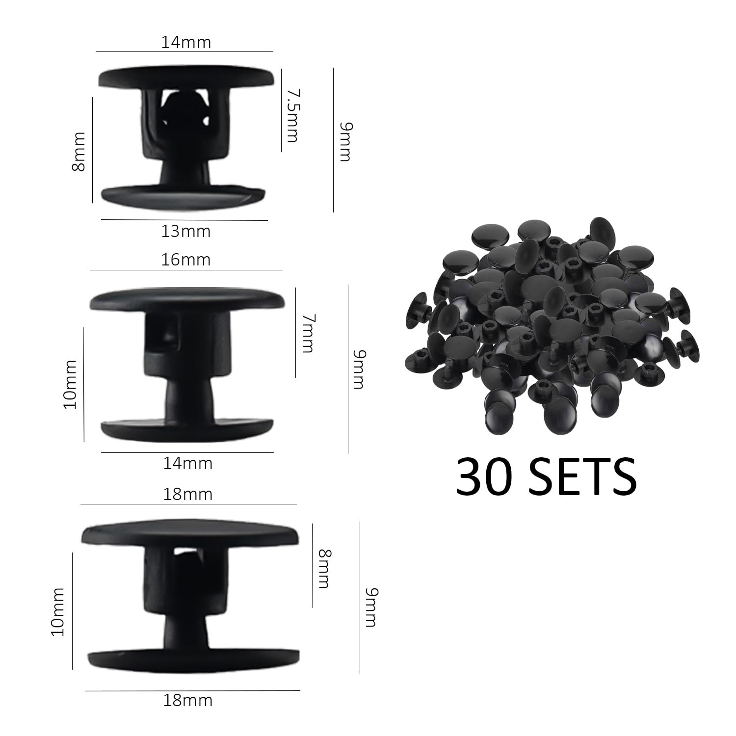 Zestaw 30 nitów do butów, zdejmowane klamry, podstawa kwiatowa, ukryte ozdoby, zapięcia kwiatowe, czarne, czarne, 16 mm * 14 mm * 10 mm