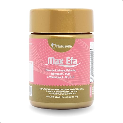 Max Efa (Óleo de Linhaça, Prímula, Borragem com TCM e Vitaminas A, D3, K e E). Suplemento Menopausa/TPM 60 cápsulas