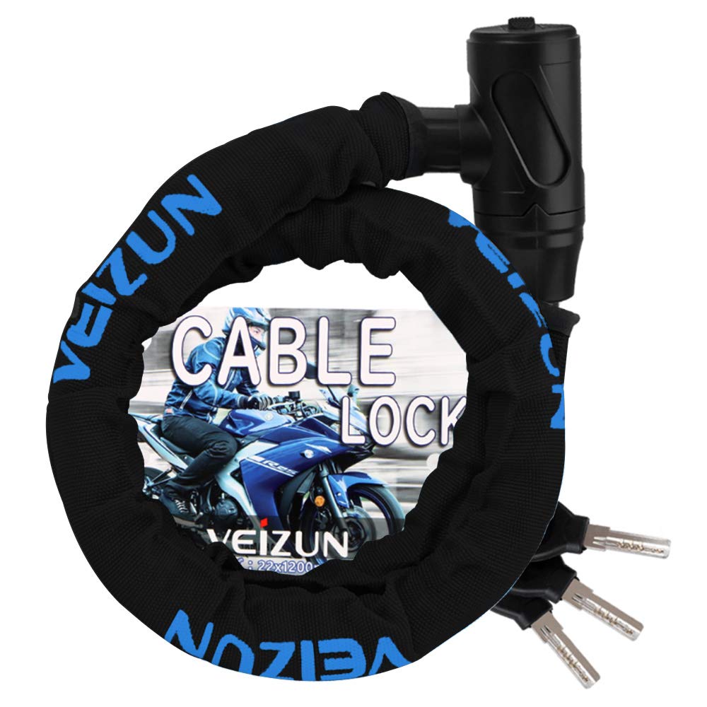 VEIZUN バイクロック チェーン ワイヤー 自転車 スチール タイヤロック φ(直径)22mm×1200mm 盗難防止 多用途 頑丈 極太 極厚 ブラック