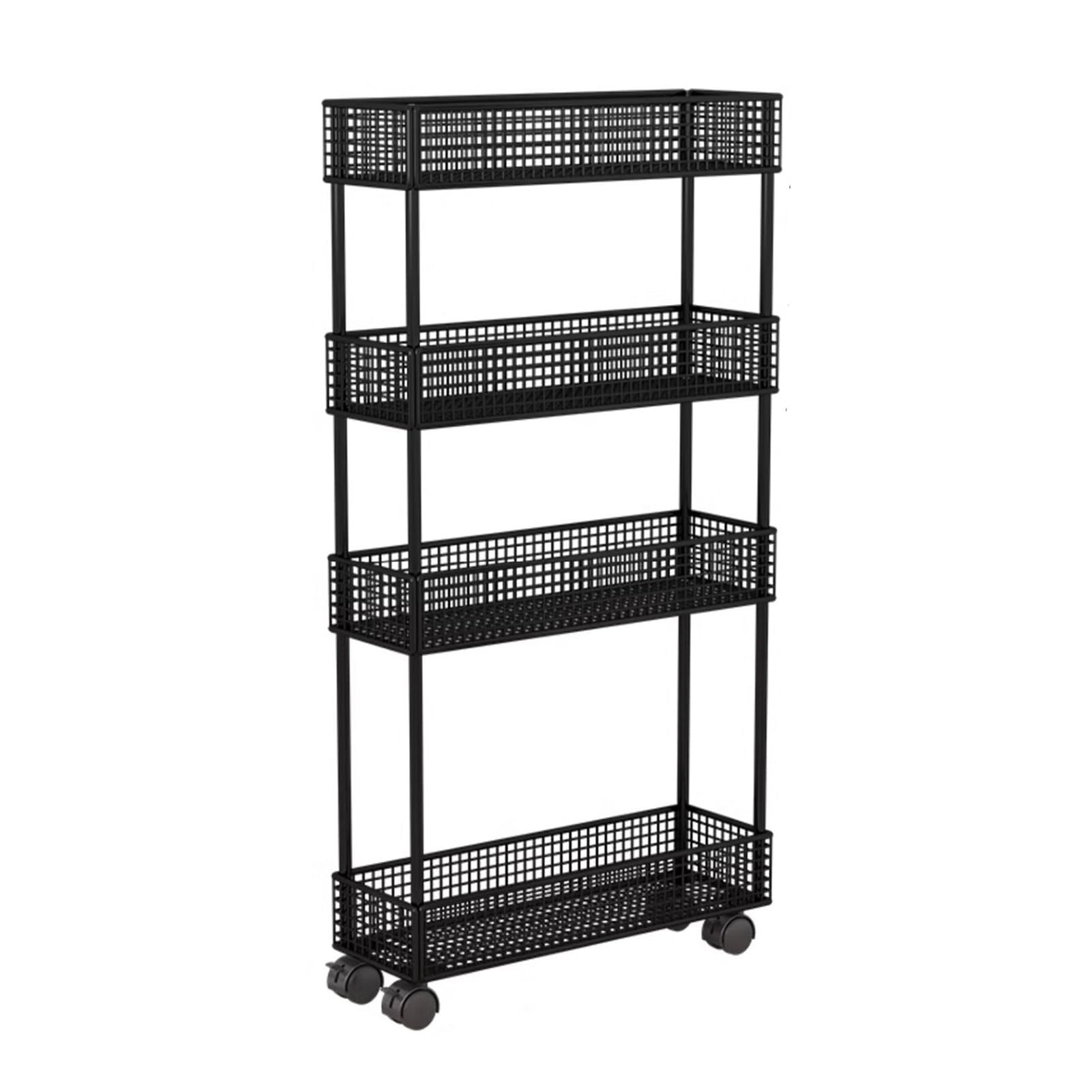 Carrito estrecho delgado con ruedas, estante rodante de 4/5 niveles para baño y lavandería, estante de espacio que ahorra espacio (negro, 40 x 9 x 98 cm)