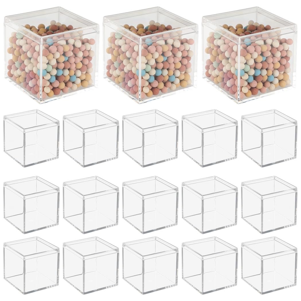 Generisch 18 Stk. Mini quadratische Acrylboxen, klare Acrylwürfel, kleine Aufbewahrungsbox, transparente Bonbonbox, Geschenkbox zur Präsentation, Organizer für Snacks, Schmuck, Sammlerstücke