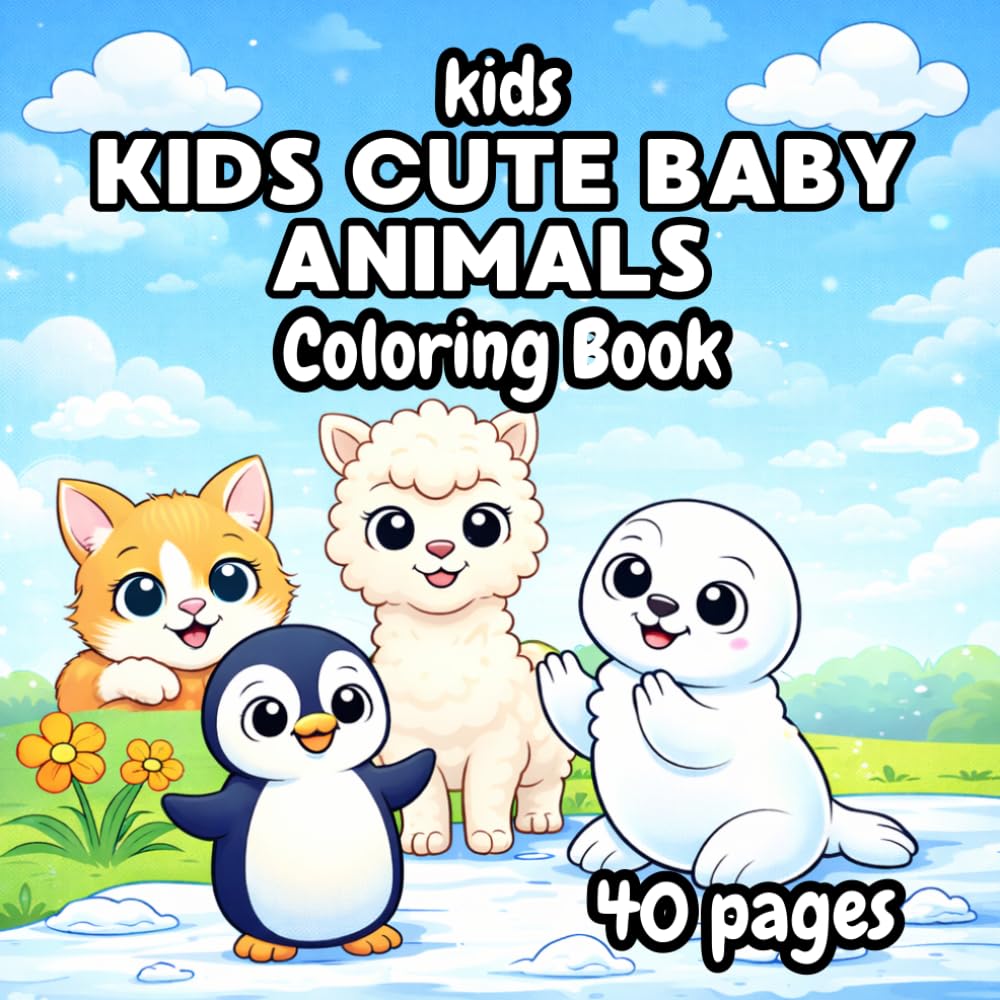 Kids Cute Baby Animals Coloring Book: 40 Adorable Baby Animal Coloring Pages with Fun and Easy Designs