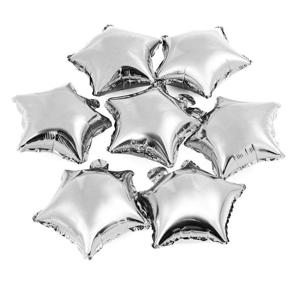MOWO 10" Star and Heart Mylar Balloons 50pcs Silver 14161912