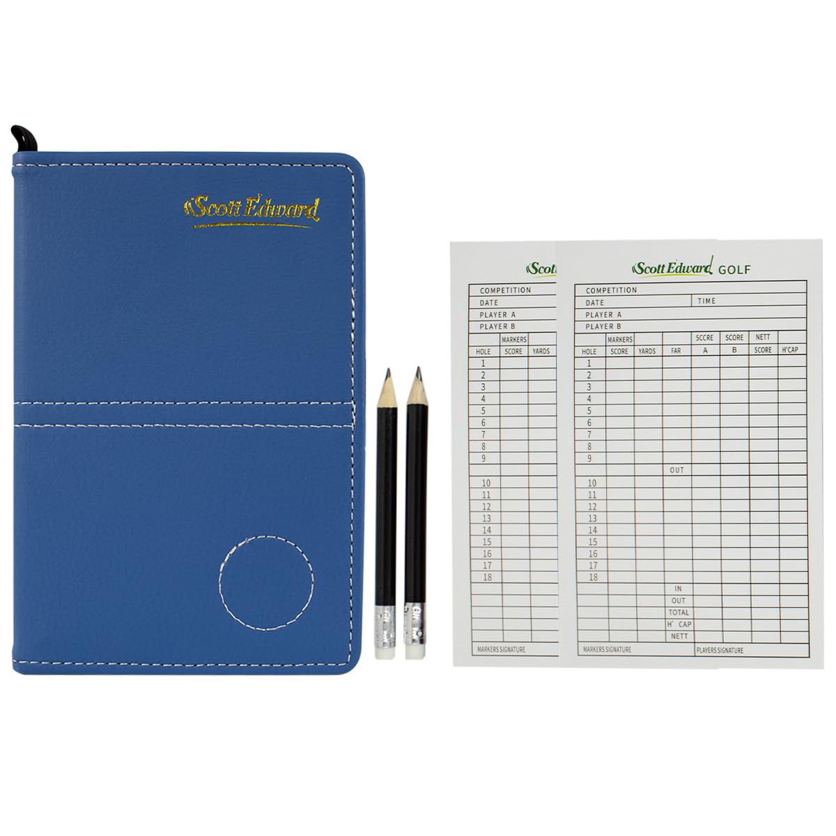 Scott Edward Golf Scorecard Cover Leather Scorecard Holder Statistic and Score Tracking Waterproof Soft Thick Umpire Lineup Card Holder(Texture Blue)