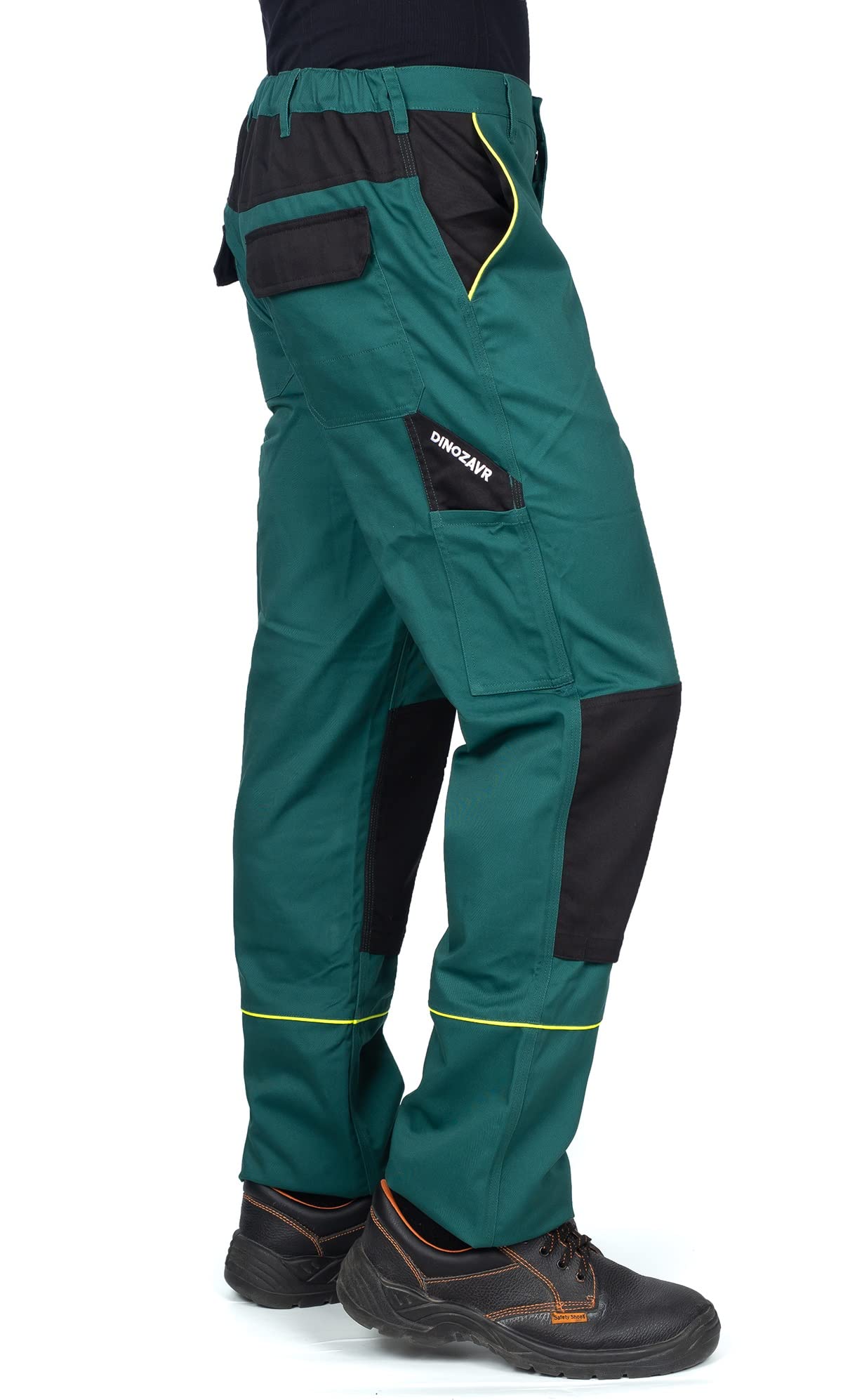 DINOZAVR Fortum Arbeitshose Herren Bundhose elastischer Bund Grün EU58 | Mit Gürtelschlaufen Reißverschluss elastischem Bund Knieverstärkung Kniepolstertaschen Cargotasche für Werkstatt Industrie