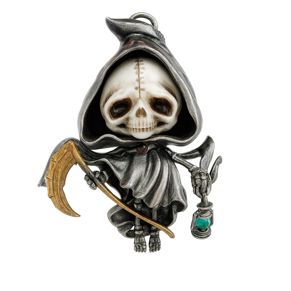 Generisch Wisiorek ze srebra próby 925 - ręcznie wykonany gotycki amulet ochronny ciemnej magii, biżuteria Grim Reaper, unisex, talizman transformacji