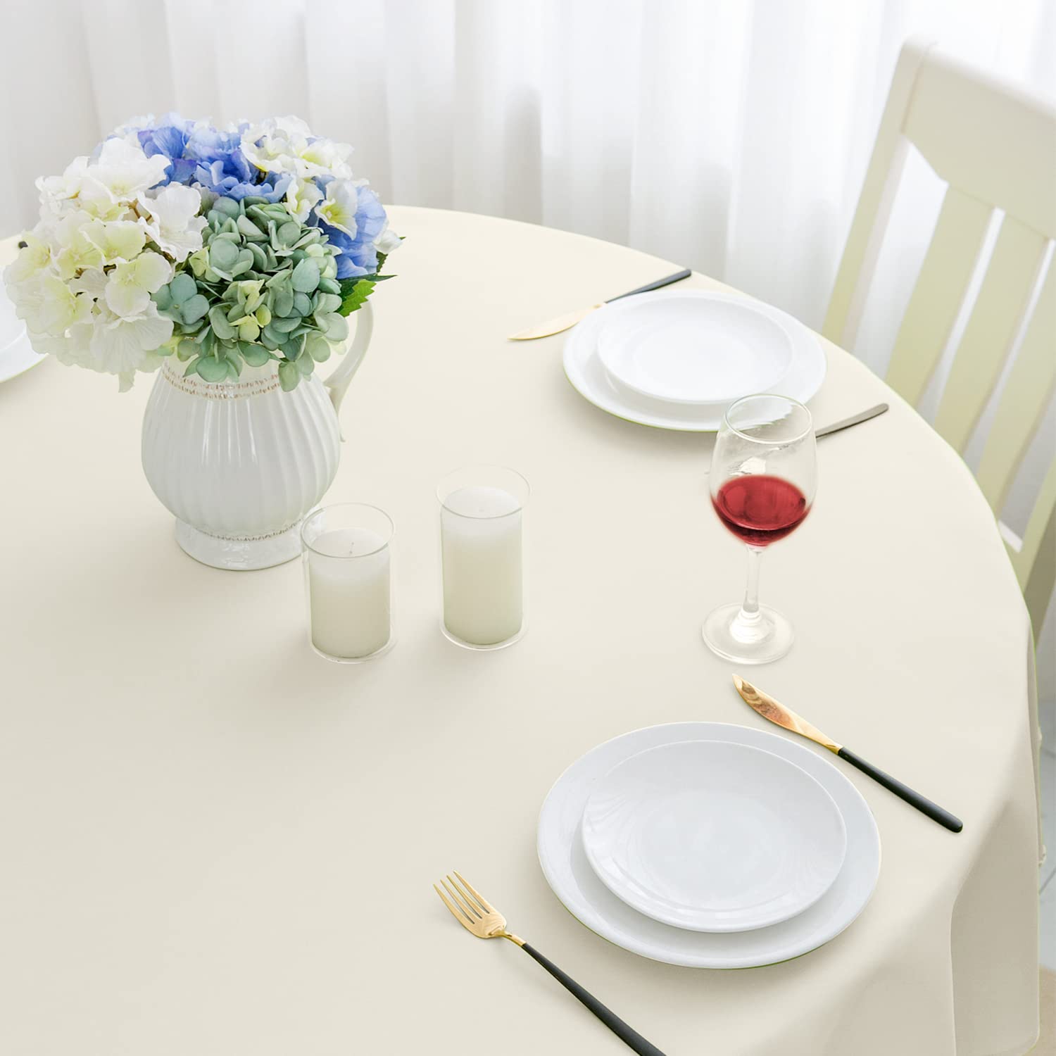 Romanstile small Table Cloth Round 120cm Cream,Water resistant Stain Resistant Washable Table Cloths Wrinkle Free Table Cover for Christmas,Caffe Table Kitchen Dining Party Wedding Outdoor Spring