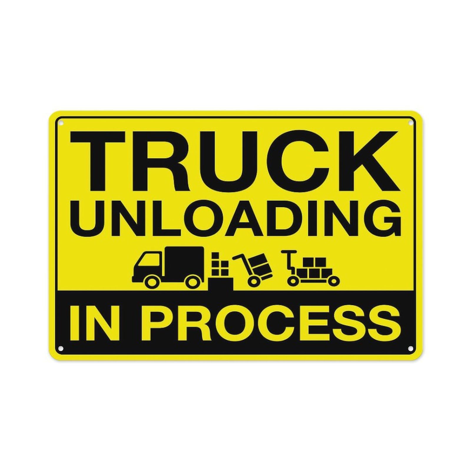 Peiyeety A02 Truck Unloading In Process Sign Aluminum Tin Warning Signs For Home Outdoor Garden 12X16 Inches