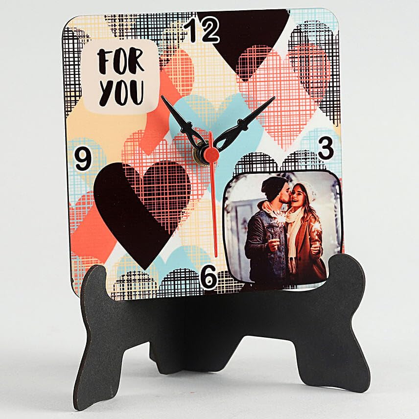 Image of fnp Personalized Photo Table Clock with Stand - Custom Square Clock with for You Heart Design | Romantic Valentine's Day for Husband, Wife, Couple