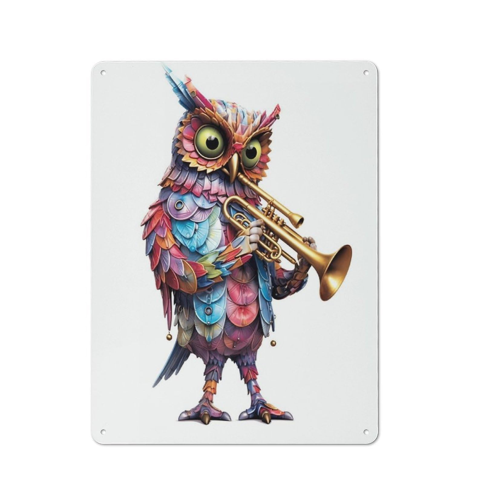 Junmoney Owl Trumpet Vintage Metal Plaque 40X30cm For Man Cave Or Games Room, For An Autumn Update To Man Cave And Games Room