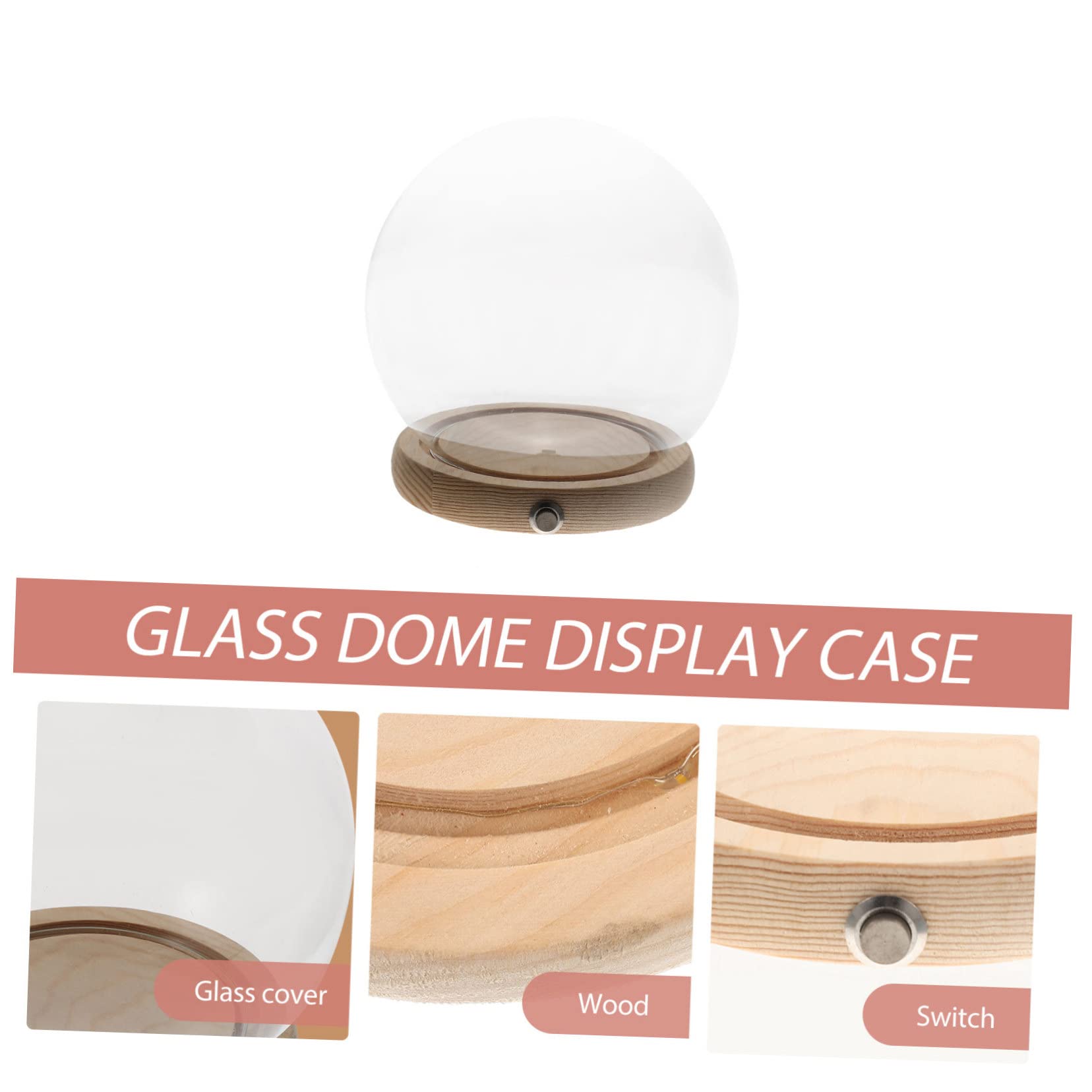 Toyvian Copertura in Vetro per Fiori Eterni con Base in Legno Naturale Cloche Decorativa Luminescente per Casa Vetrina Trasparente con Piedistallo Piatto Centro Tavola Romantico e