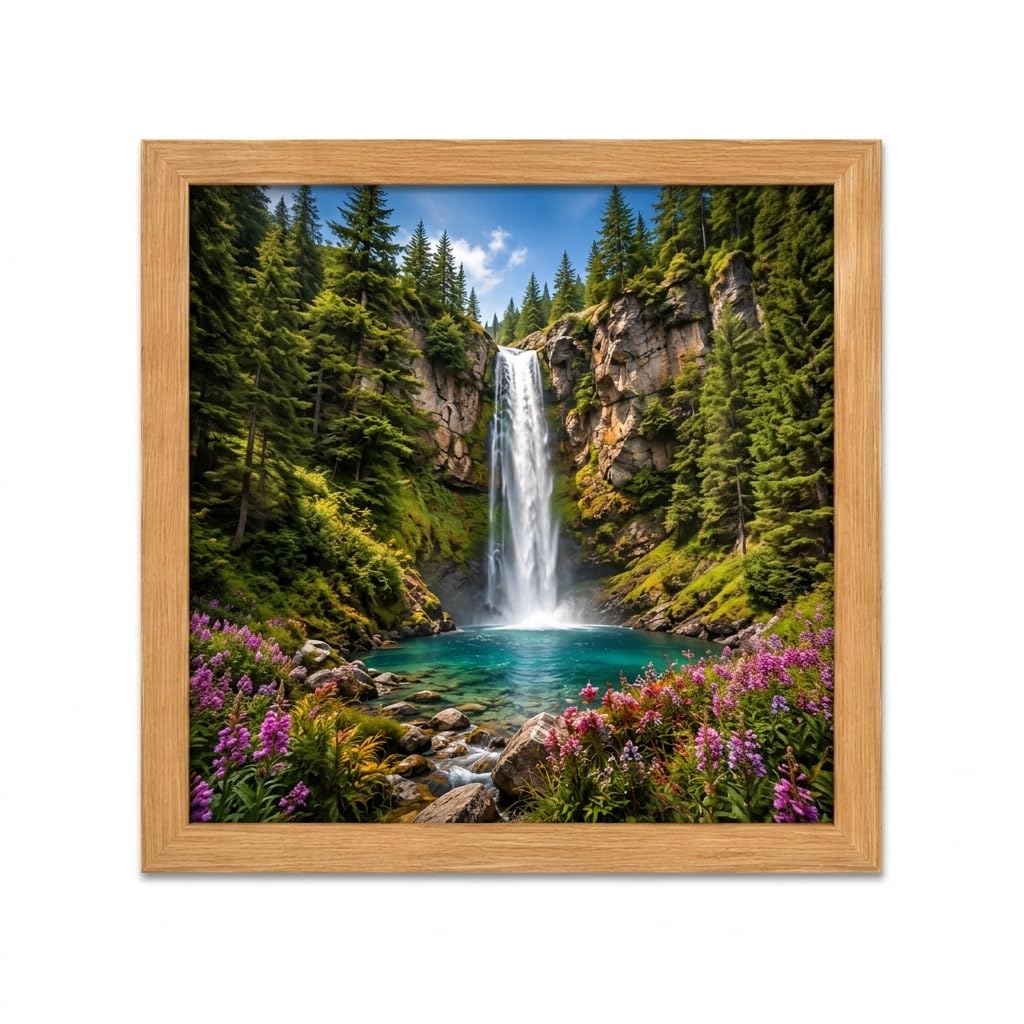 POOG 65x65cm OAK Engineered Wood and Plexiglass, 650x650mm Photo Frame Dual Orientation Landscape or Portrait, Picture Frame Wall Hanging Display Photos artwork poster and prints(OAK, 65x65cm)