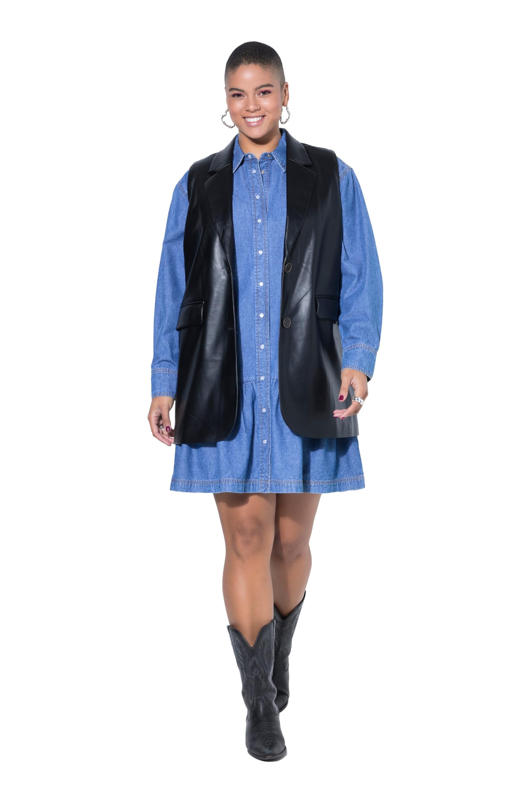 Studio Untold Damen große Größen Übergrößen Plus Size Weste, oversized, Anzug, Lederoptik, Reverskragen 848987