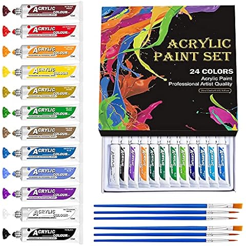 YUHENGLE Acrylic Paint Set, 24 х Rich Pigment Colors, 6 x Art Brushes Paint with Bonus-for Painting Canvas, Clay, Ceramic & Crafts, Best Gift for Women Girls Kids Cover
