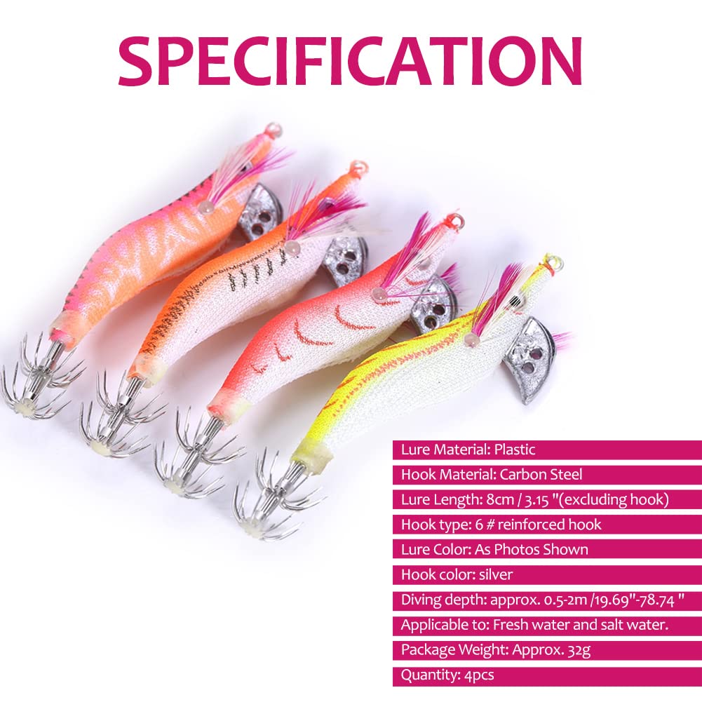 Esche Da Pesca Luminose Per Calamari E Polpo, 6 Pezzi, 7,8 Cm / 5,5 G, HENGJIA