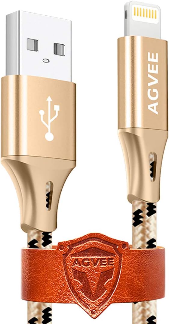 AGVEE [3 Pack 6ft Lightning Cable, Heavy Duty Fast Long i-Phone Charger Cord Charging Wire for iPhone 12 11 Pro Max X XS XR, 10 9 8 7 6S 6 5S 5 SE, iPad, Case Friendly, Black and Gold