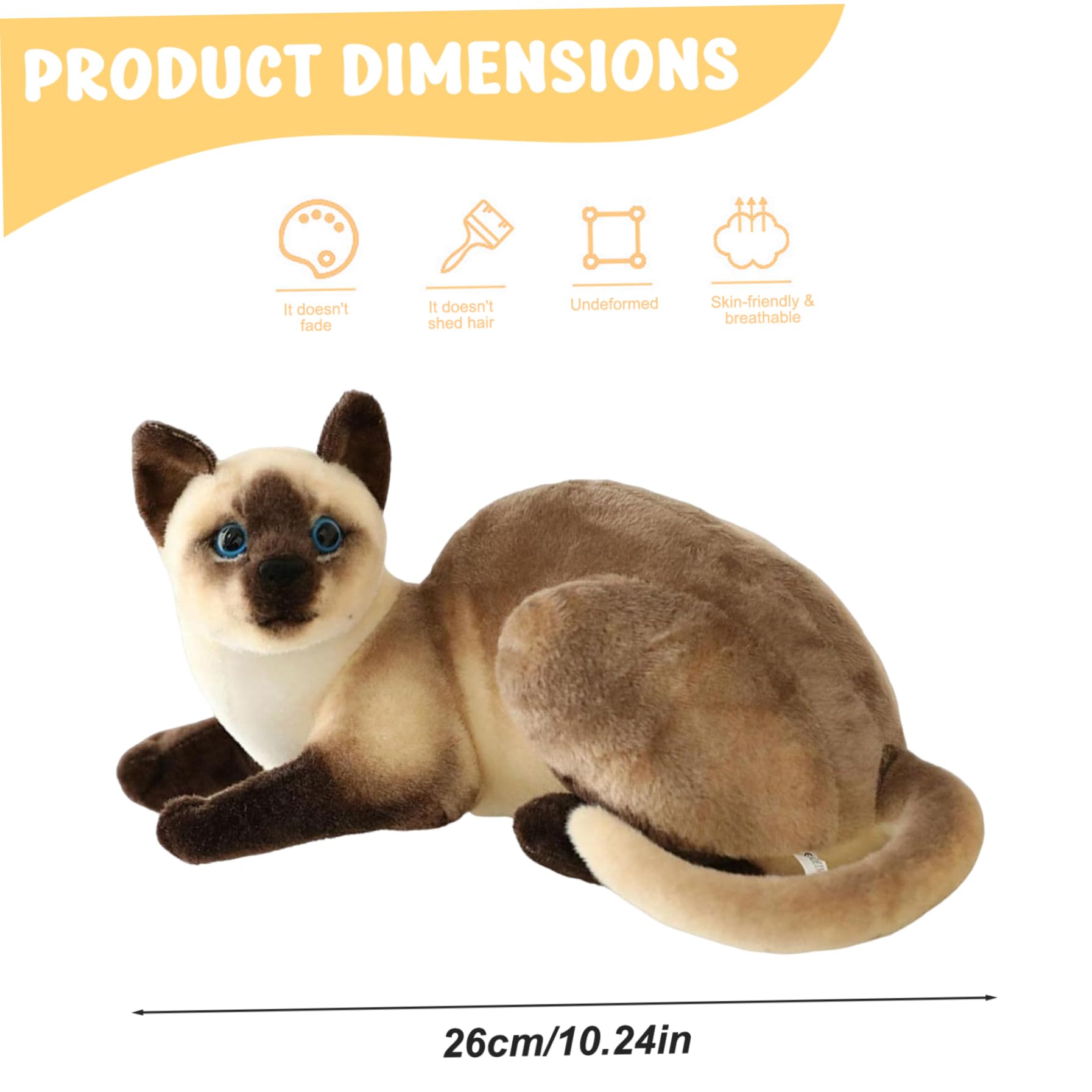 Gatto Siamese Peluche 10 Pollici Postura sdraiata realistica Gatto Siamese Animale di pezza Bambola Traspirante e Delicata sulla Pelle Peluche ripiene di Cotone, Animali