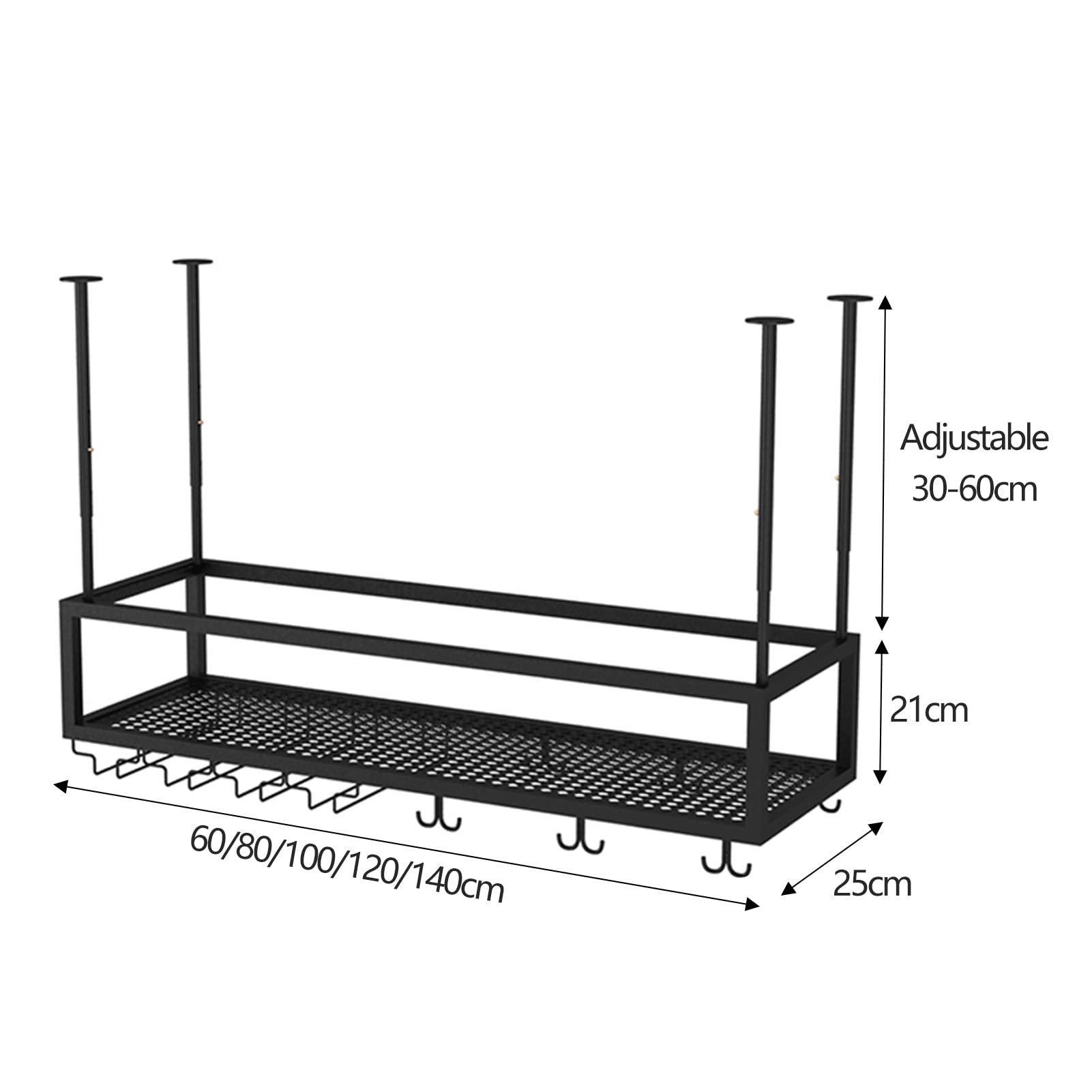 Botellero, Soporte Colgante para Copas de Vino, botellero metálico, botellero Ajustable con Soporte para Copas, botellero de Techo Negro Mate para Copas (tamaño: 60x25x21cm)