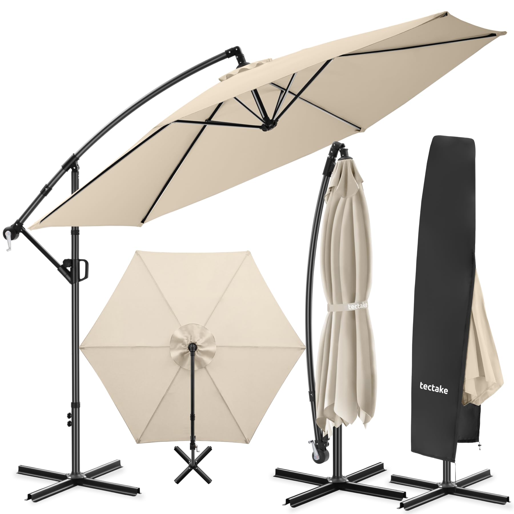 tectake® Parasol déporté à pied, 3,5 x 3,5 m, Pivotant à 360°, Inclinable de 90° à 135°, Protection UV 50+, Double-toit, Parasol de jardin exterieur, Terrasse, Balcon, Piscine, Divers Coloris