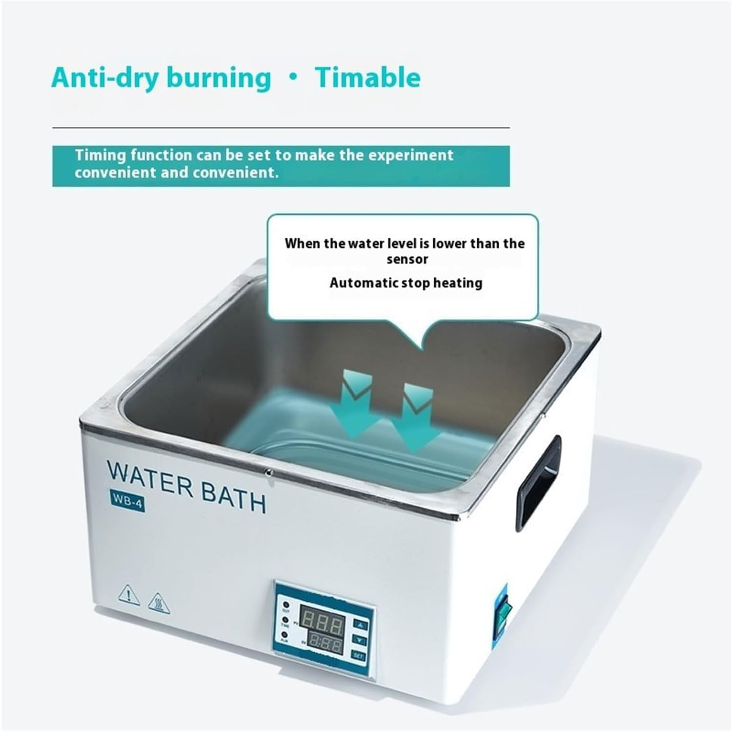 Baño María de laboratorio de 3 L, baño María de acero inoxidable de un solo orificio de 300 W, baño María eléctrico de laboratorio con pantalla digital, baño María termostático anticombustión en seco
