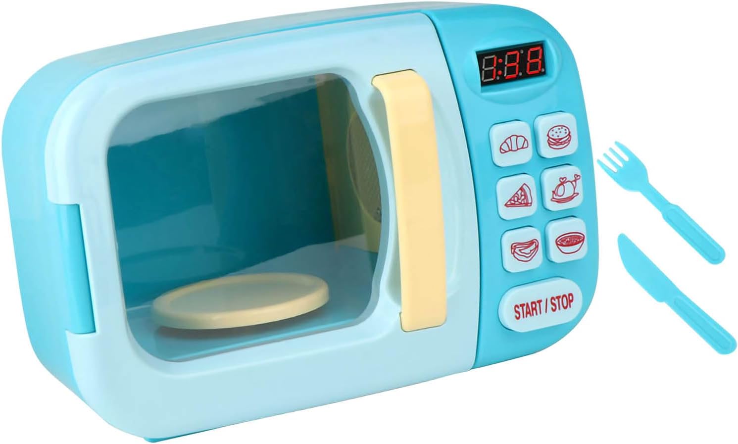 Yunir Electronic Microwave Play Set Cool Music Simulation Cooking Model Toy Turnable Tray for Children (Blue)