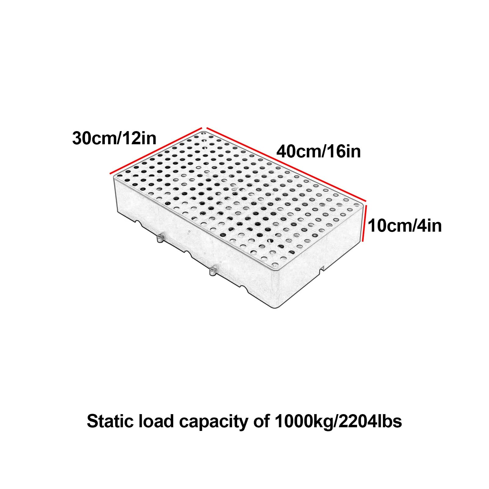 Pallet in plastica resistente per cantina e stoccaggio all'aperto, capacità di carico 999,7 kg, materiale PP traspirante con fori rotondi, perfetti per uso in cucina e garage (nero, 40 x 30 x 10 cm)