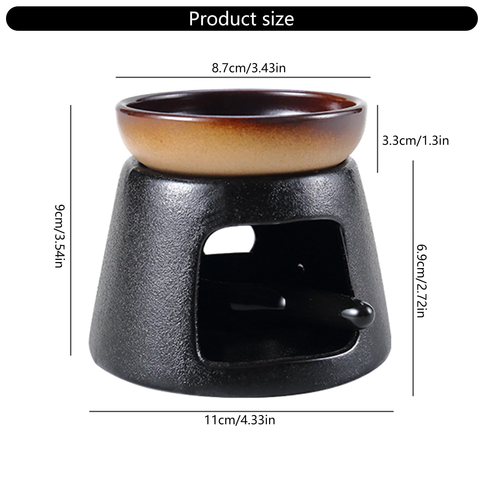 Aromatherapie-Brenner, Aromatherapie-Diffusor mit Teelichthalter, Löffel for Zuhause oder das Büro, Keramik, Teetassenwärmer(Black)
