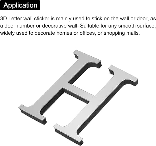 Miniatura 4 de PATIKIL Adhesivos de pared de acrílico 3D con letras H autoadhesivas para decoración del hogar, letrero artístico, para decoración del hogar, tono