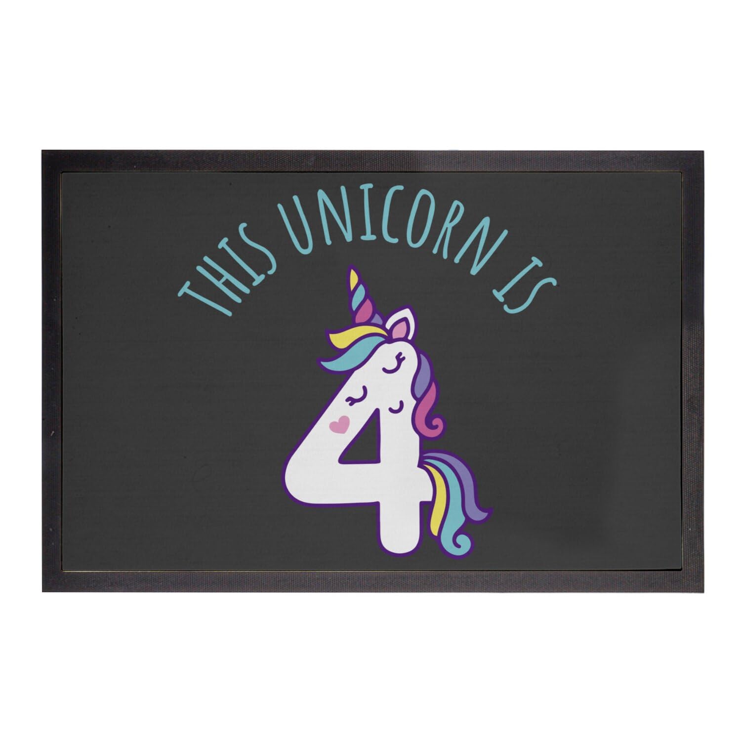 Paillasson noir licorne tapis entrée anniversaire 75x50cm fantasy