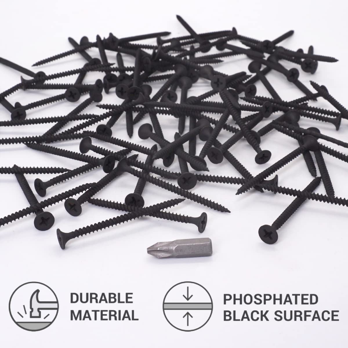 SKIR'CO (300 pcs) Black Phosphate Finish 3.5 x 55 mm Drywall Screws, Fine Thread, Phillips Bugle Head - Image 3