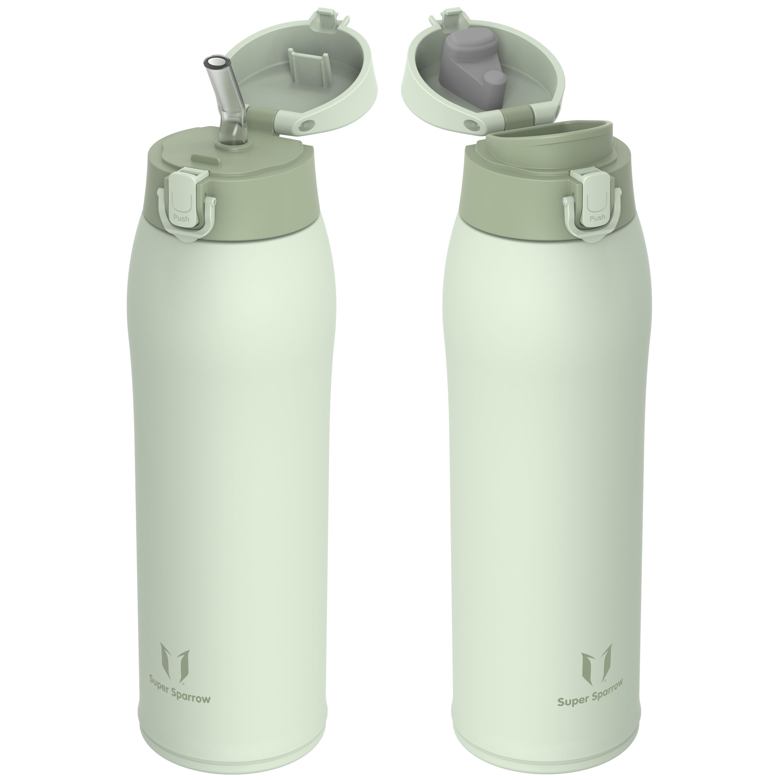 Super Sparrow Insulated Water Bottle - Travel Mug - 950ml - Stainless Steel Water Bottles - BPA Free - Leakproof Metal Bottles - Includes 2 Lids, Straw Lid & Spout Lid