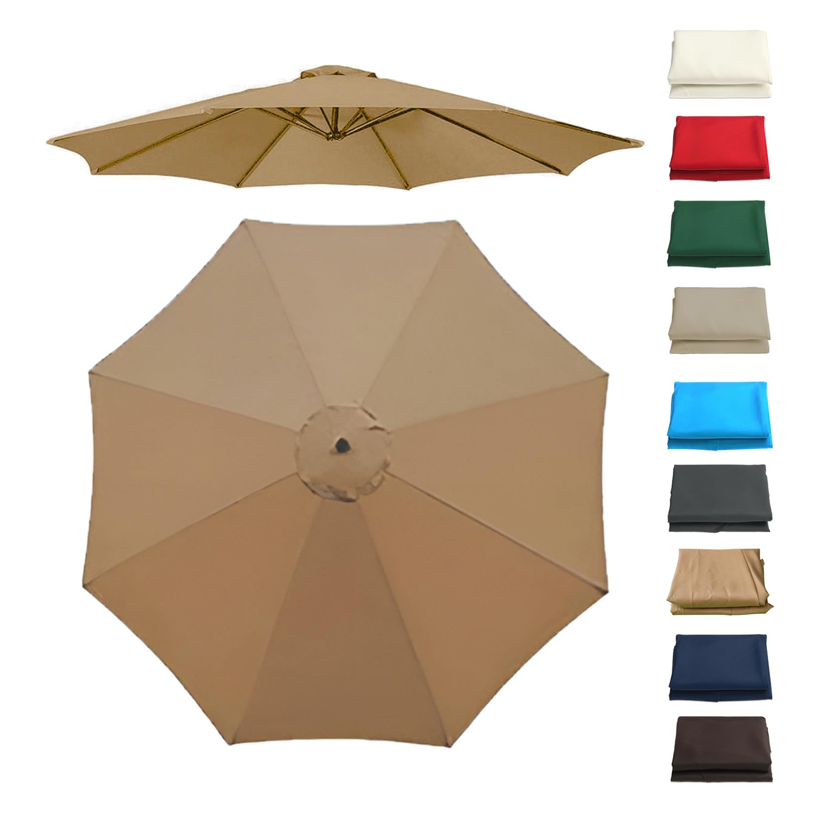 Auvent De Remplacement pour Parasol - Toile Déporté 6/8 Baleines, Housse De Rechange D'extérieur en Polyester Anti UV 50+ (Khaki, 8 RIBS/350CM/11.5FT)