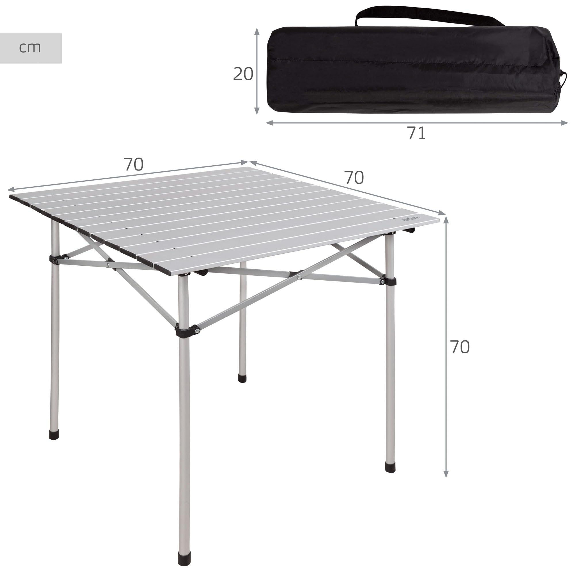 AKTIVE Mesa plegable ligera, Mesa camping aluminio, Tablero laminado, 70x70x70 cm, con bolsa de transporte, topes antideslizantes, para 4 personas (52840)