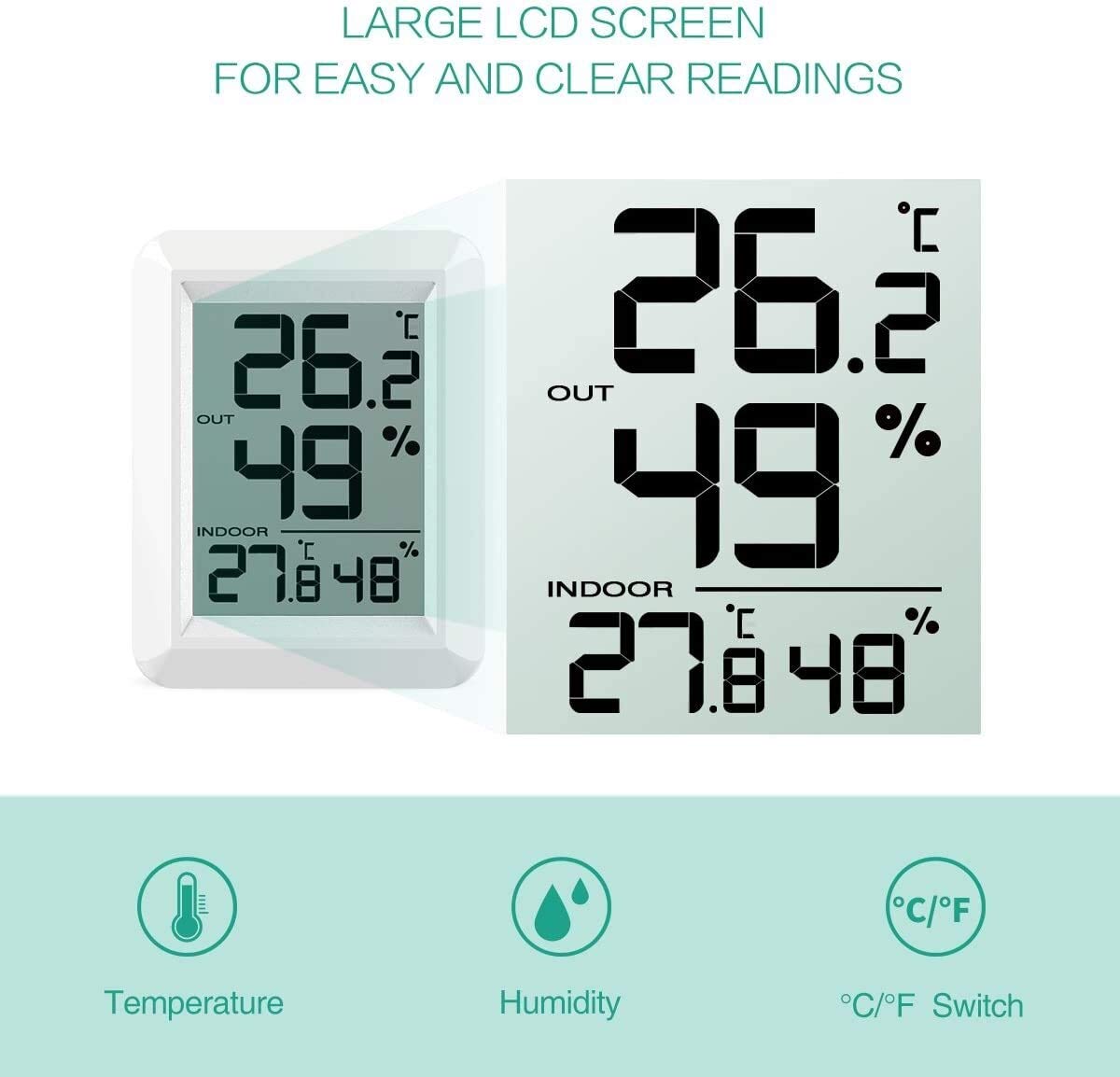 XMING Igrometro del termometro Digitale, misuratore di umidità Interna/da Esterno, Monitor di Temperatura con sensore Wireless, Range 328ft / 100m, ° C / ° F Selezionabile (Size : Indoor/Outdoor)