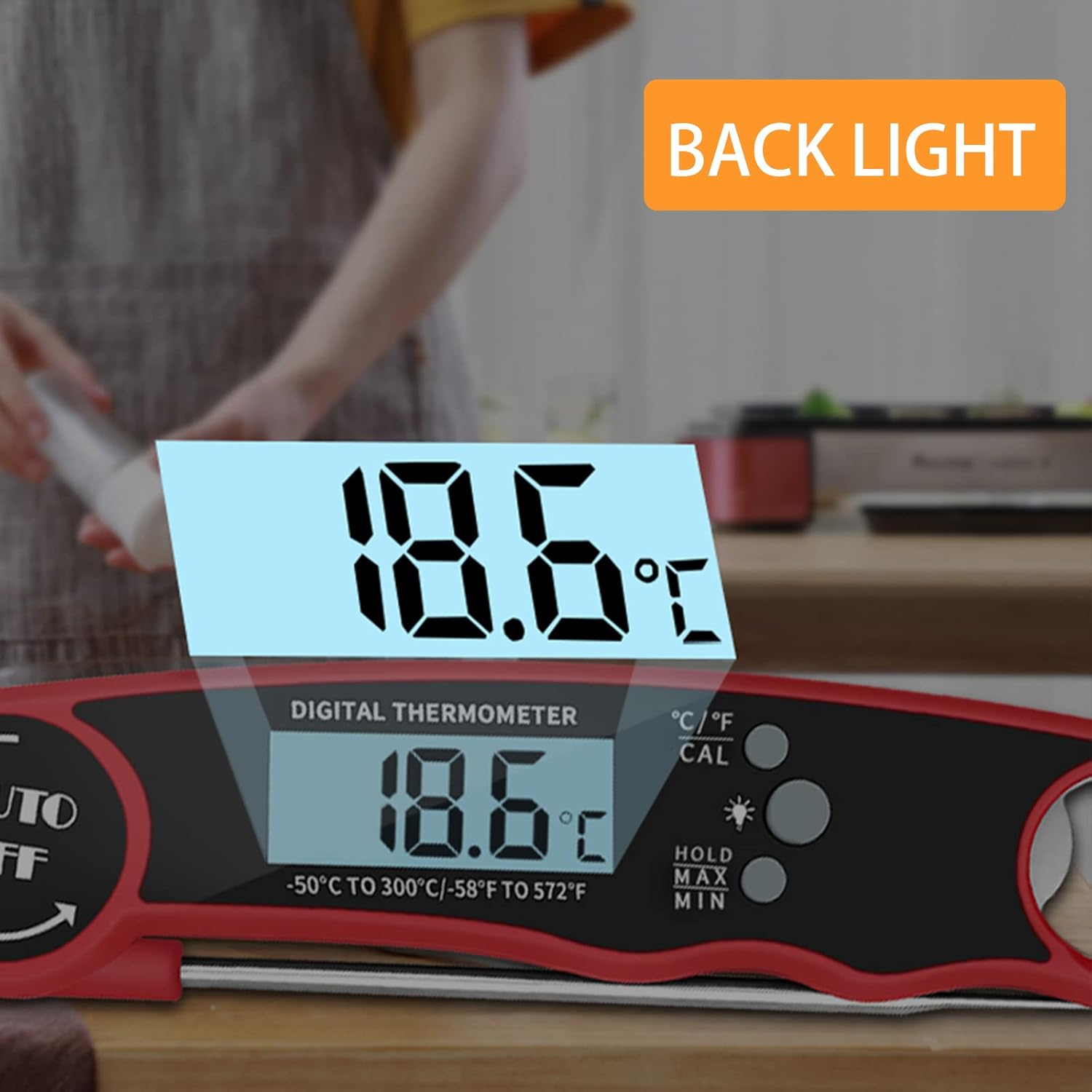 review Wotermly D05 Digital Kitchen Meat Thermometer with Backlight LCD and Foldable Long Probe, Instant Read Food Cooking Thermometer Use for, Grill,Liquid, BBQ, Baking and Candy, Red 1 Pack