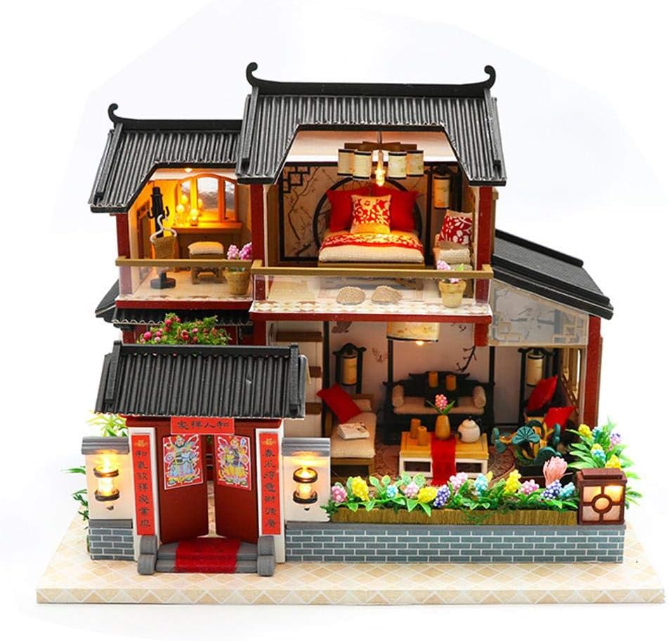 Per Miniature Dollhouse Kit Decorations with Lights and Furniture DIY House Craft Kits DIY Small House Model Puzzle Building Model Assembling Dollhouses for Adults and Kids
