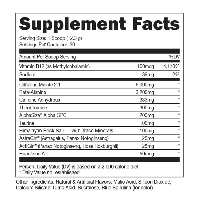Image of Bucked Up Pre Workout 6 Grams Citrulline, 2 Grams Beta Alanine, and 3 Other Registered trademarked Ingredients (Blue Raz)