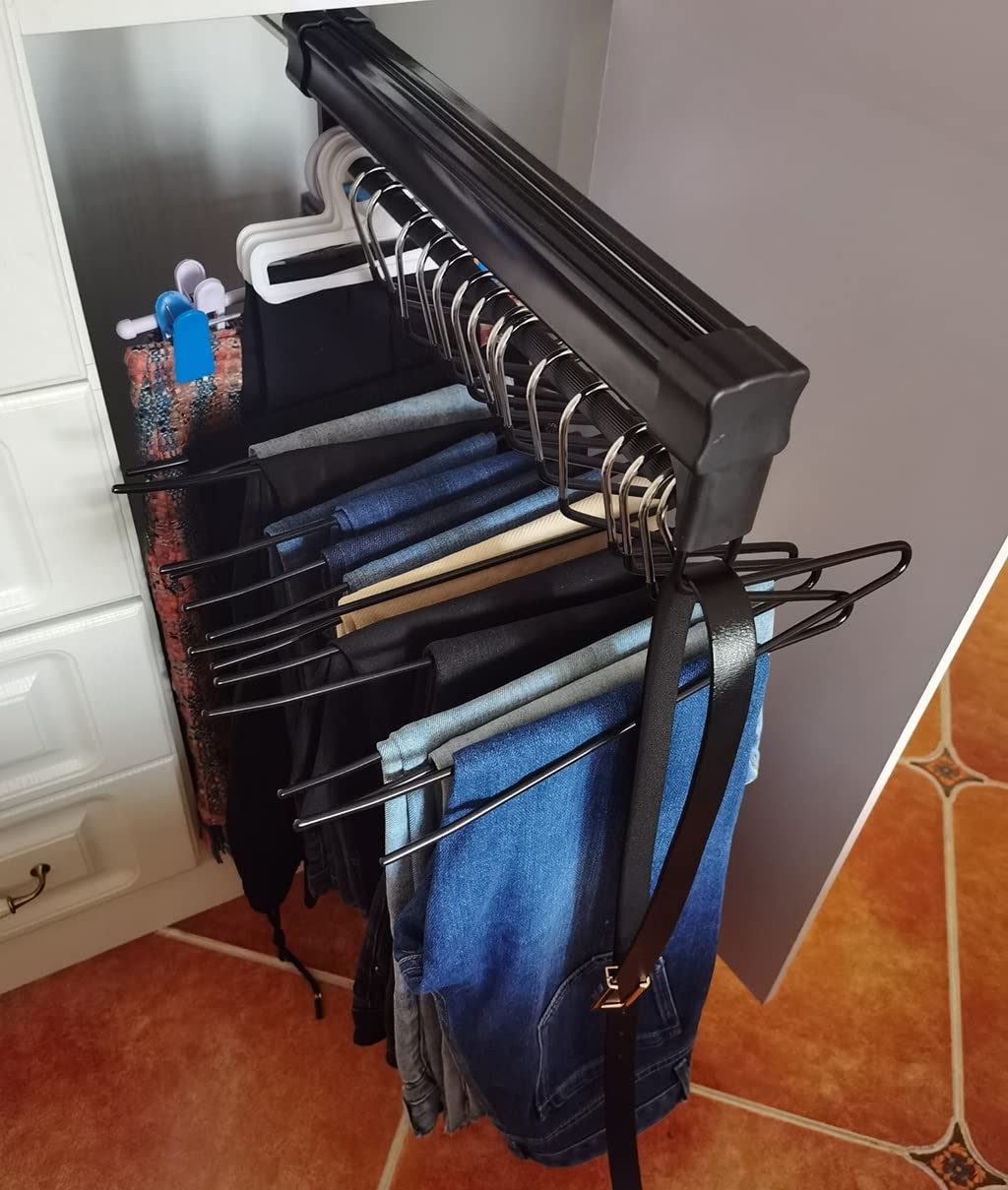 Verstelbare telescopische kledingstang, hangstok, uitbreidbaar, roestvrij staal, kledinghanger zonder boren, verstelbare spanstang voor kledingkast, deuropening, zwart (50 / 80 cm