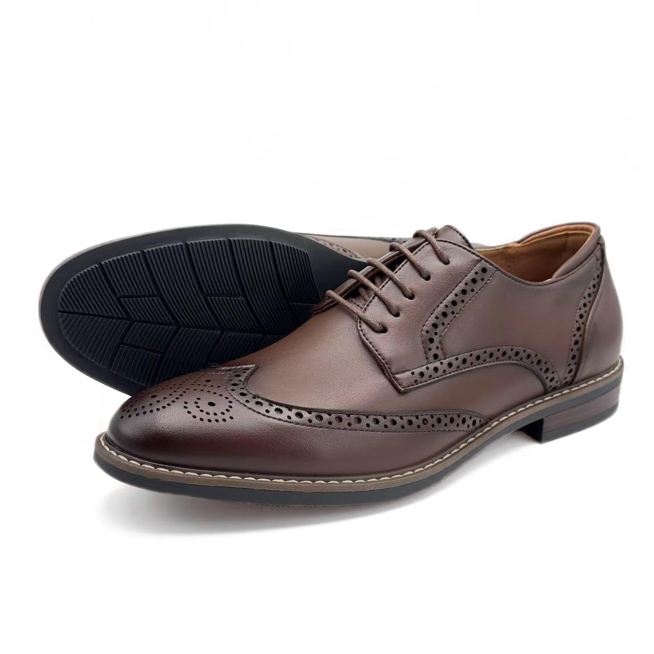 Finishing & Sewing Scarpe da uomo con punta ad ali stile classico brogue, scarpe stringate Oxford