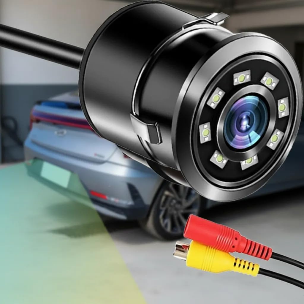 Câmera de Ré Automotiva HD 720p com Visão Noturna IR 8 LEDs – Lente Grande Angular 170° à Prova d’Água IP67 – Câmera Traseira Universal 12V para Carros, Estacionamento Seguro e Monitor Veicular