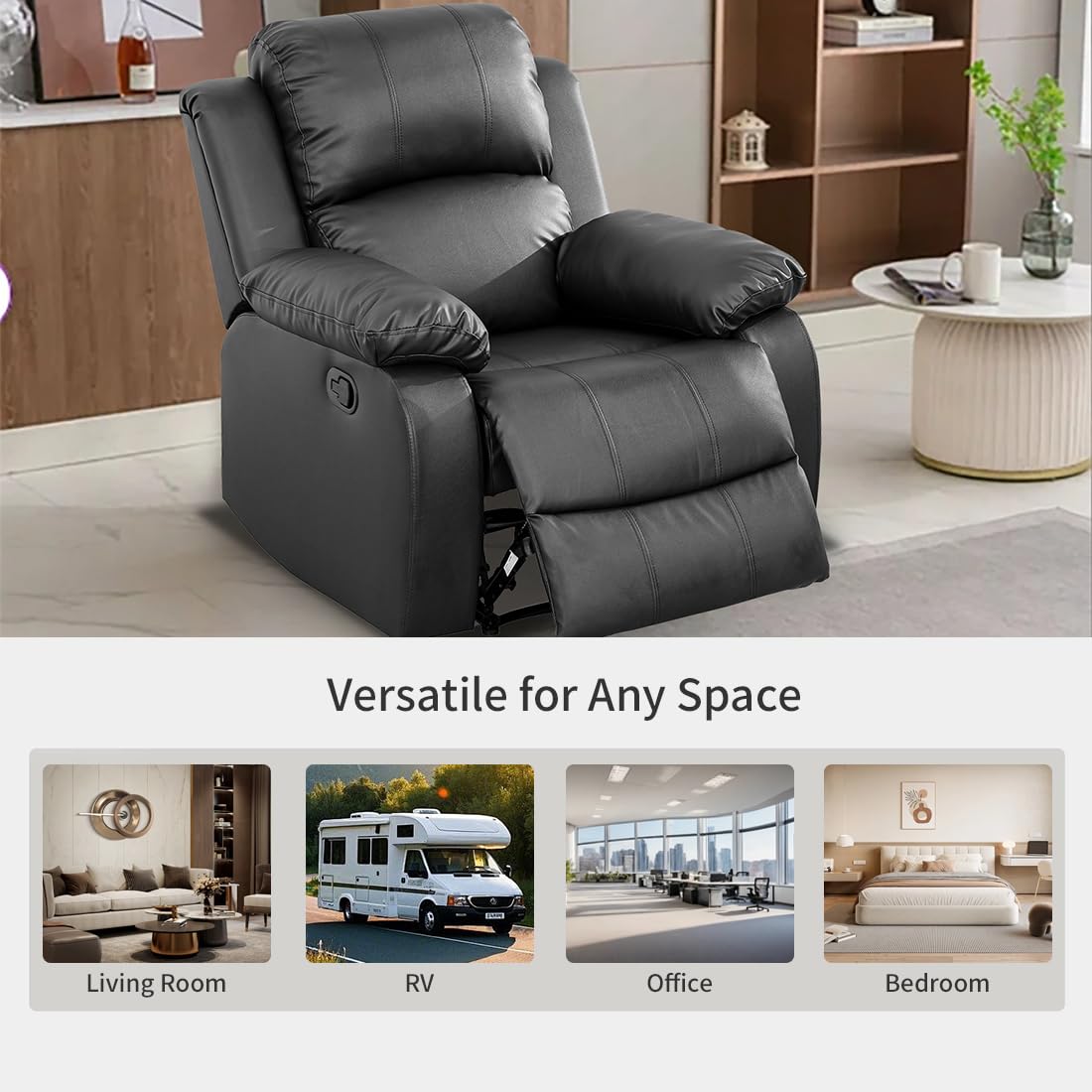Toseslo Manual Recliner Chair Set, Living Room Furniture Sets with Adjustable Footrests, Modern Single Reclining Sofa Chair, Leather Reclining Couches, Recliner Furniture for RV/Apartment(Beige) view 5