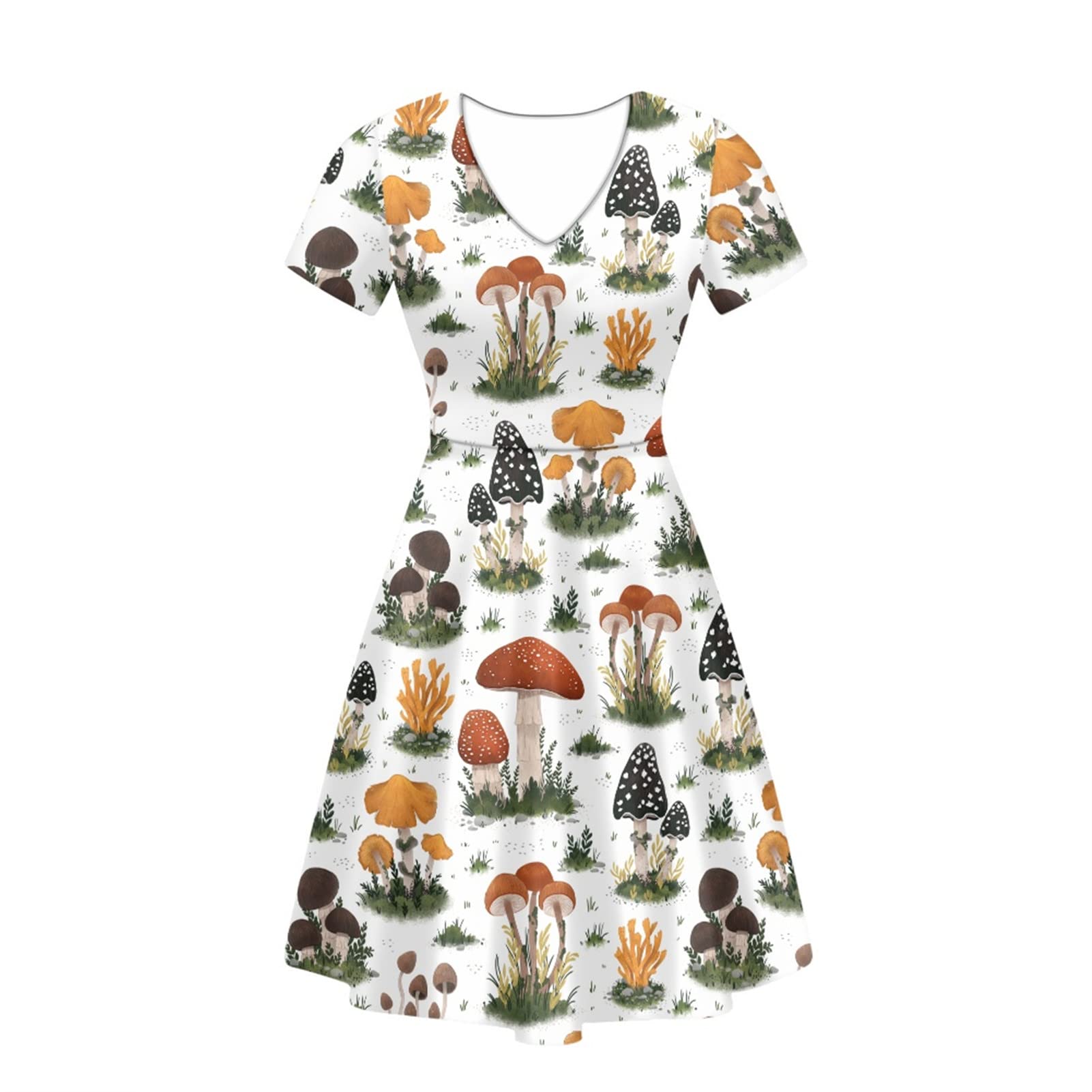 POLEROColorful Dog Paw Dresses for Women V-Neck Dress for Casual Short Sleeves Midi Dresses