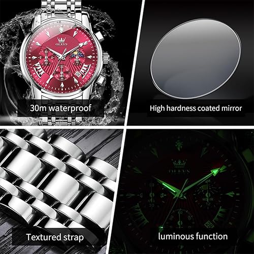 Miniatura 5 de OLEVS Watches for Men Dress Watch Chronograph Luxury Stainless Steel Big Face Men Watches Multi-Function Easy to Read Diamond Roman Numerals