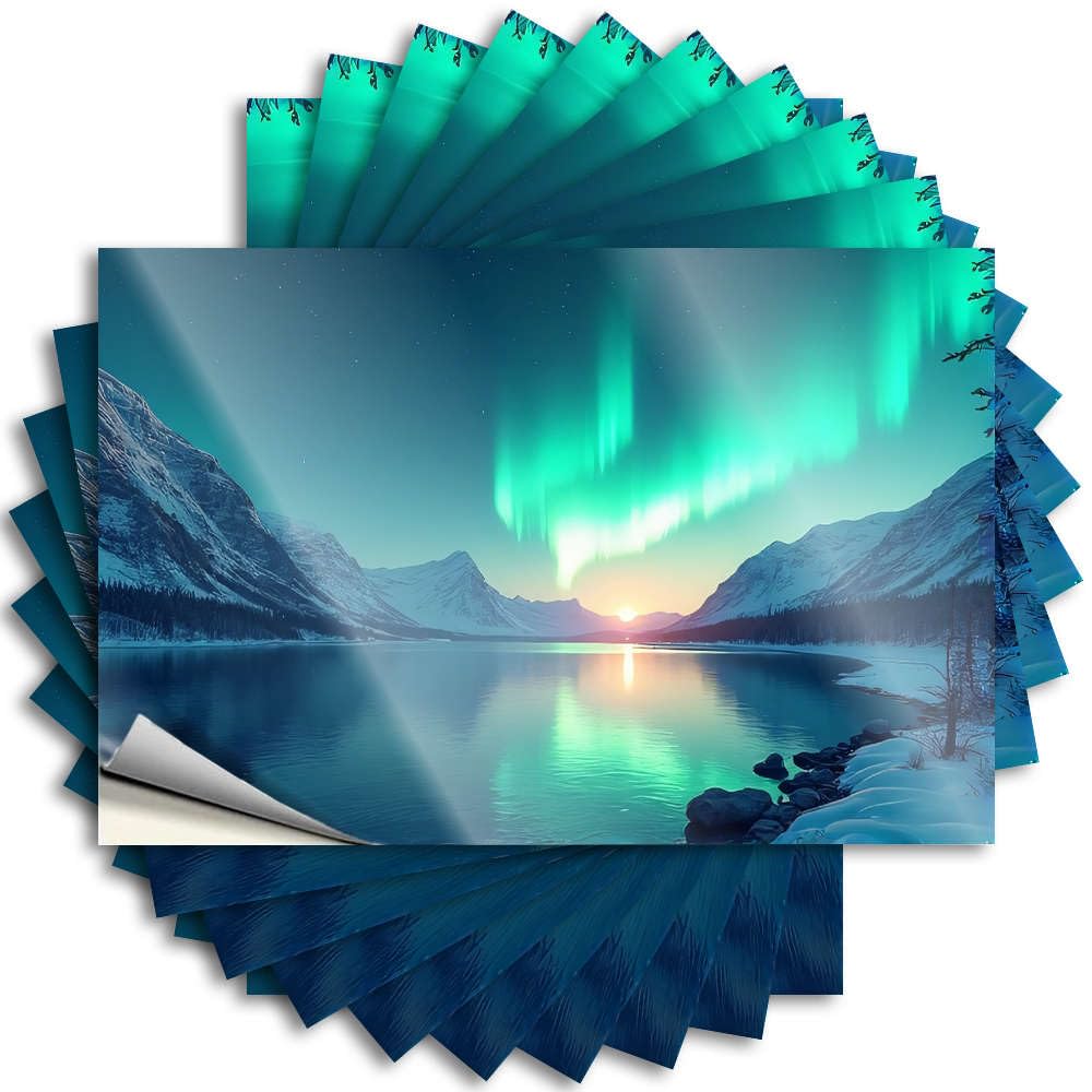 Cool Bedroom Accessories Crazy Stickers - Aurora Borealis Over A Serene Lake Removable Decal Bumper Easy Peel for Free(6X9CM)
