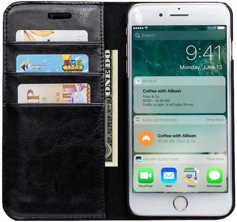Étui iPhone SE 2Nd GUMMMY housse portefeuille en cuir noir antichoc