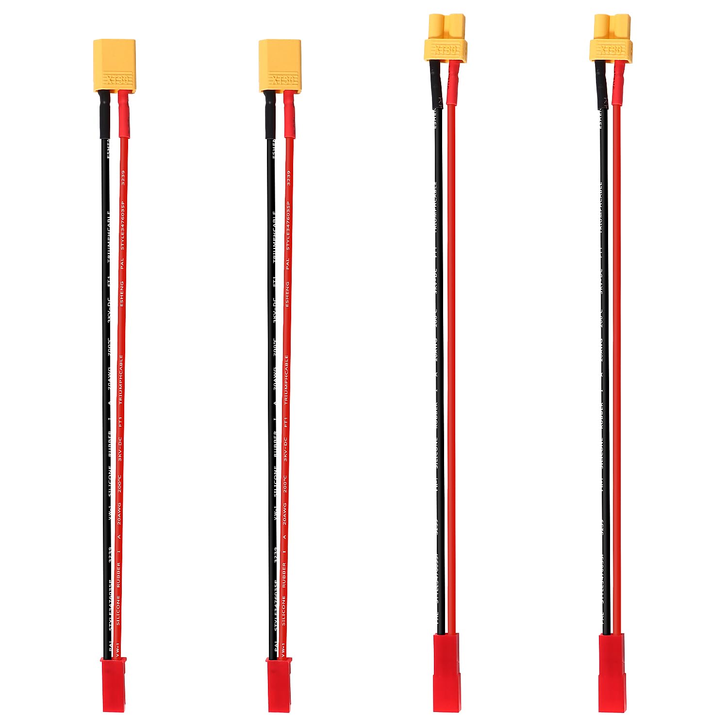 YIXISI 4 Piezas XT30 a JST Cable de Adaptador, JST Conector a XT30 Conector con Cable de Silicona 15cm 20AWG, para Vehículos RC y Baterías Lipo
