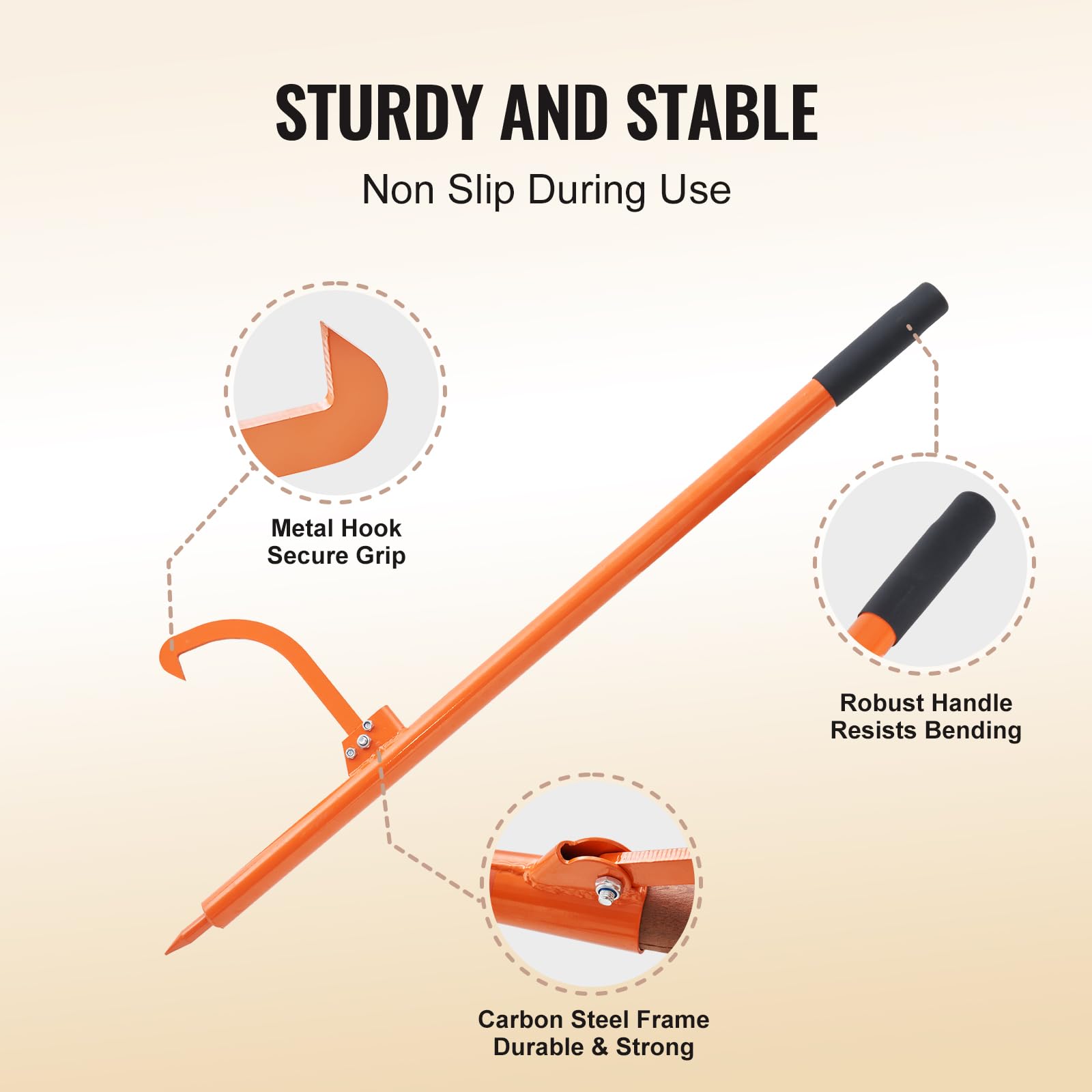 VEVOR Elevador de Troncos con Mango de Metal Recubierto de Goma de 1180mm Gato para Troncos de Diámetro de hasta 19" Gancho para Troncos Resistente a la Oxidación para Rodar, Elevar y Girar Troncos