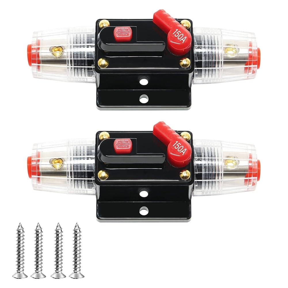 Turodeuo 150A Audio Inline Circuit Breaker with Manual Reset 12-24V, 4-12 AWG 150 AMP Circuit Breaker Inline Fuse for Car Audio
