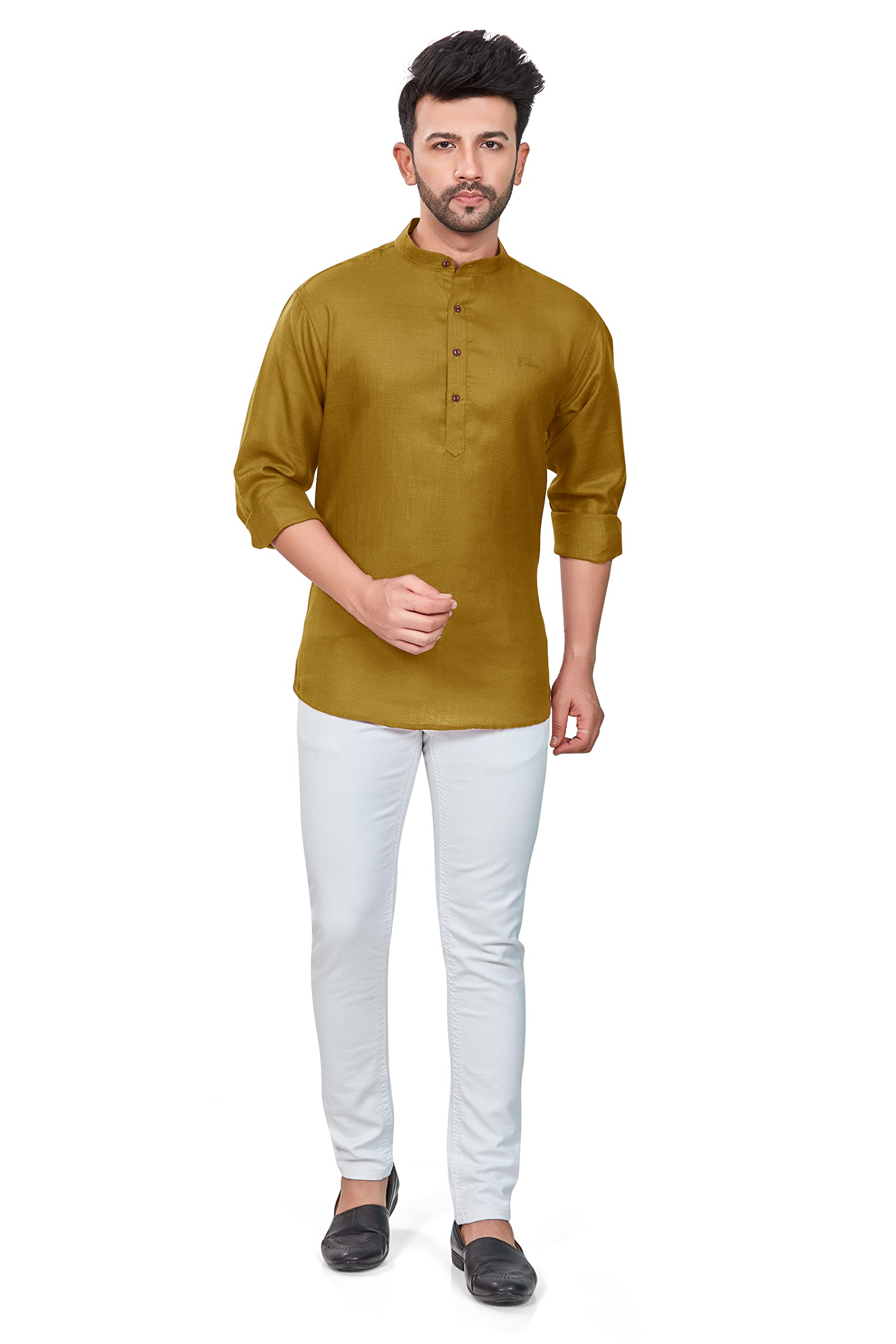 BE ACTIVE Camicia casual da uomo in misto lino con colletto mandarino, colore